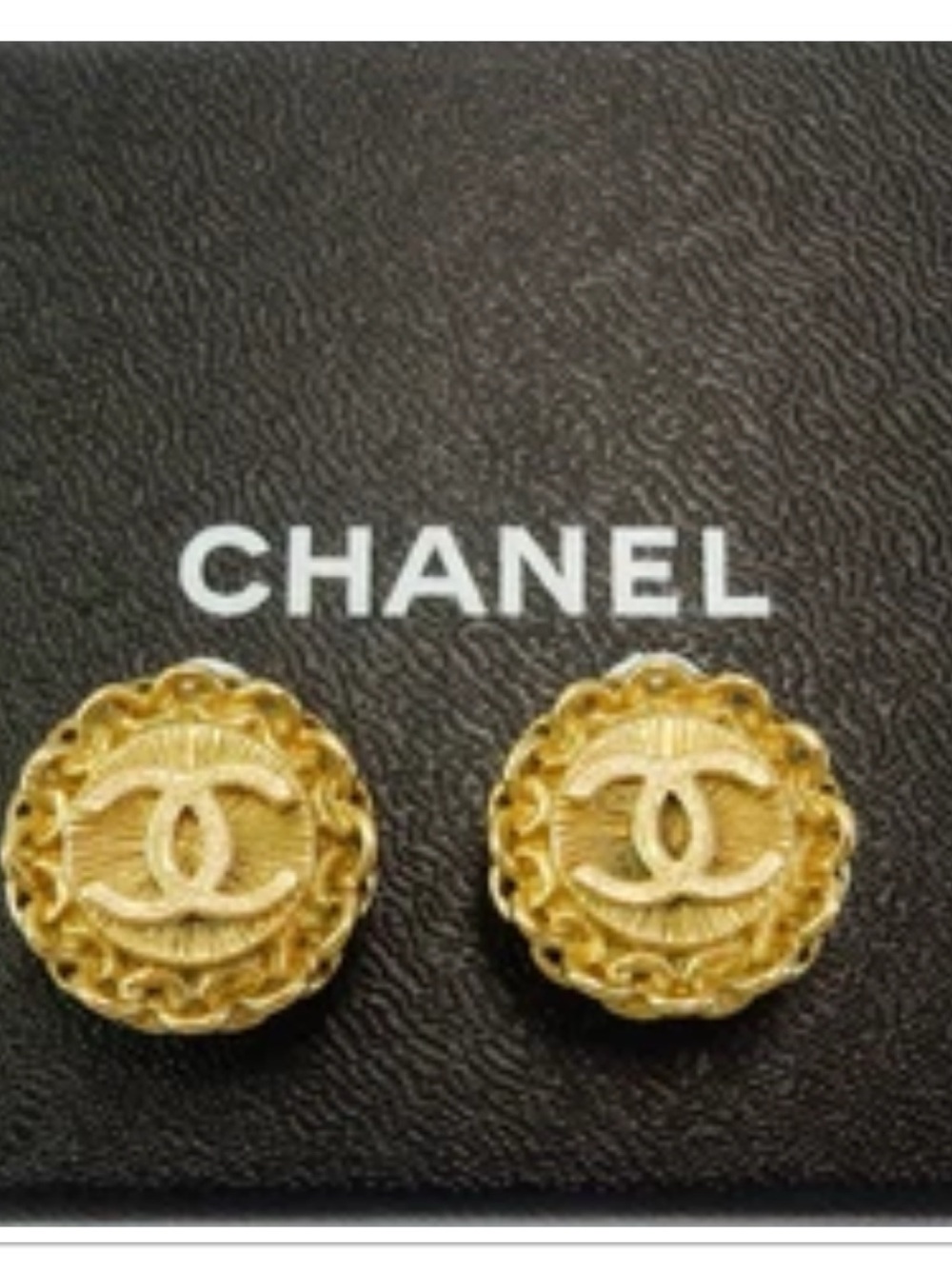 CHANEL Gold Logo CC Medallion Chain Button Clip on Earrings